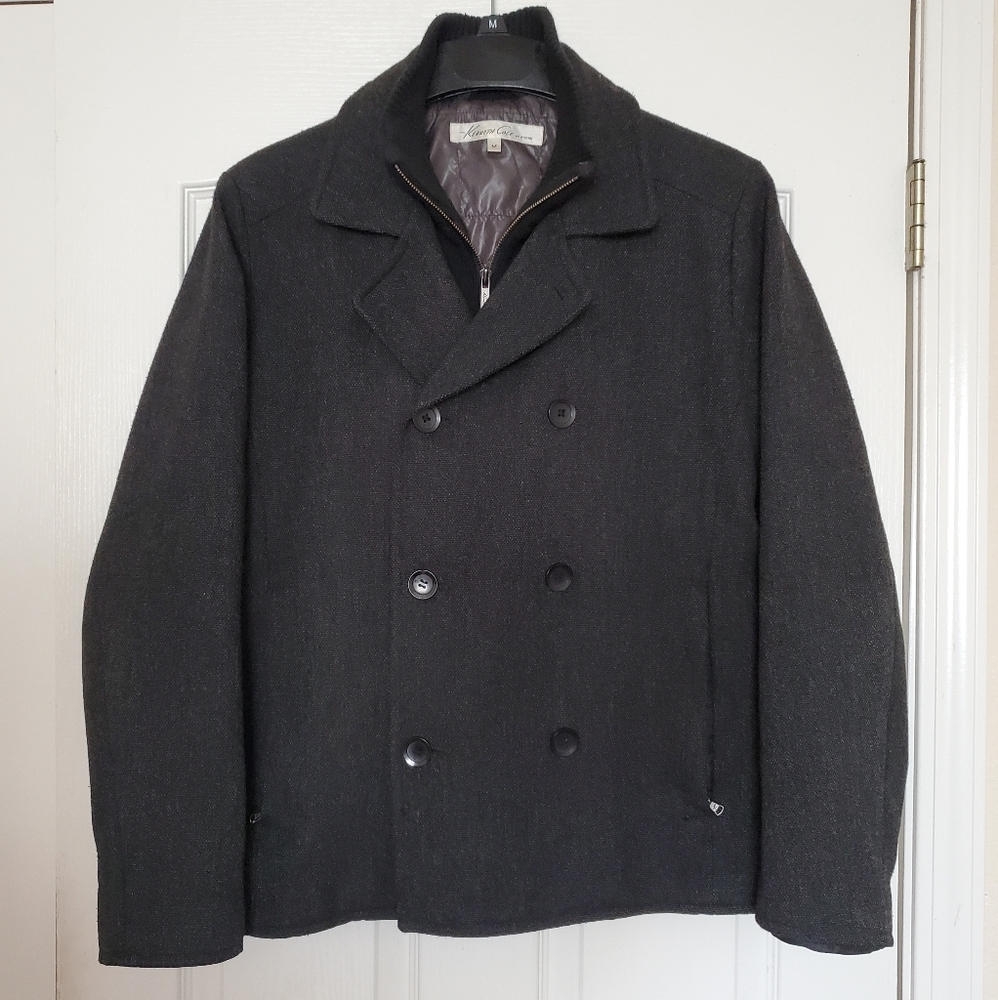 Sz M Kenneth Cole New York Heather Gray Double Breasted Wool Blend Peacoat